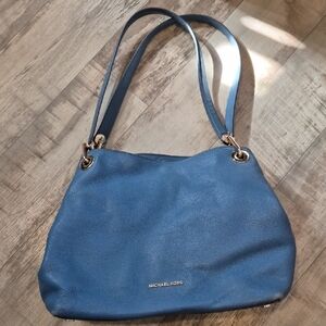 Michael Kors Indigo Pebbled Leather Shoulder Bag with Gold Hardware